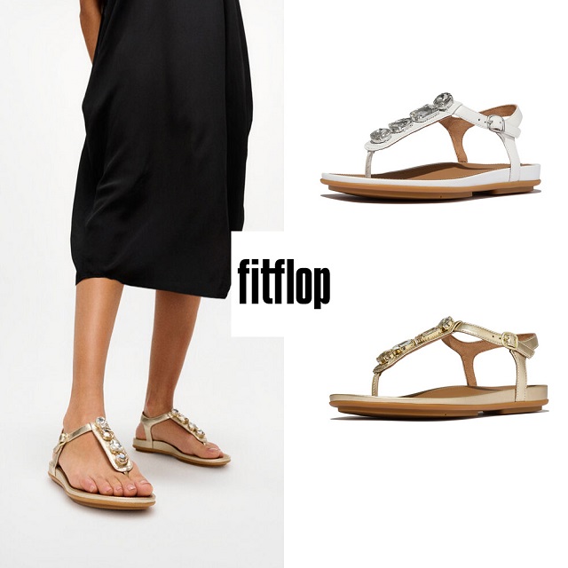 FitFlop GRACIE 寶石皮革T型涼鞋-女(2色)