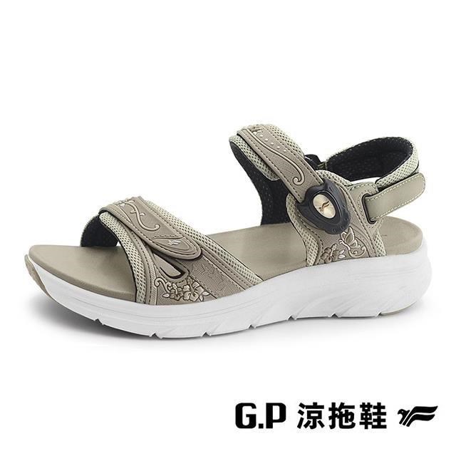 G.P 啟蒙 (女)G-LUX輕羽緩壓女用典雅楔型 涼拖鞋 女鞋-奶茶色