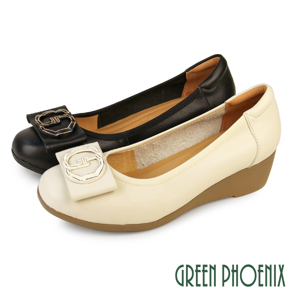 GREEN PHOENIX 波兒德 女 包鞋 娃娃鞋 楔型 厚底 全真皮 蝴蝶結 OL 通勤 U60-26201