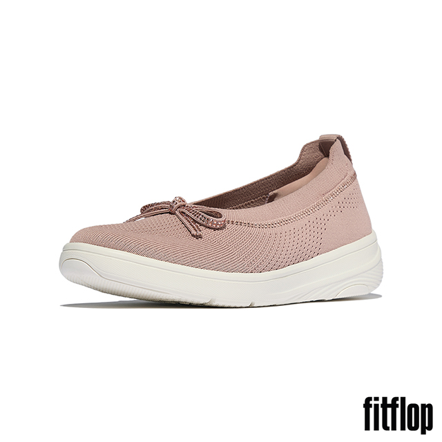 FitFlop SUPER-Q 蝴蝶結水鑽邊針織芭蕾舞平底鞋-女(米黃色)