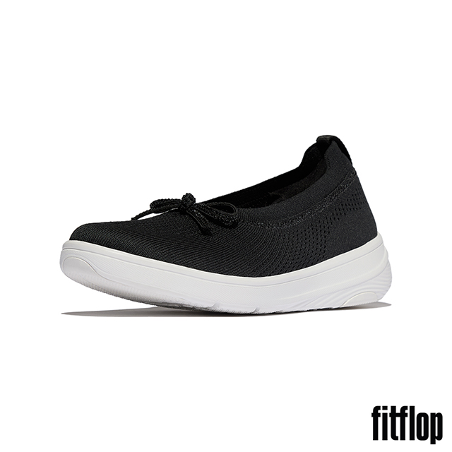 FitFlop SUPER-Q 蝴蝶結水鑽邊針織芭蕾舞平底鞋-女(黑色)
