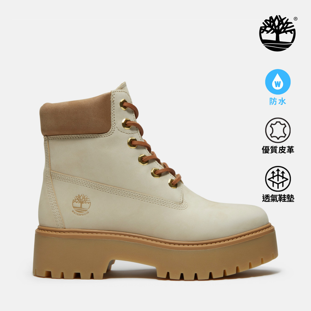 Timberland 女款淺米色Stone Street 6吋防水厚底靴|A2H3CEN7