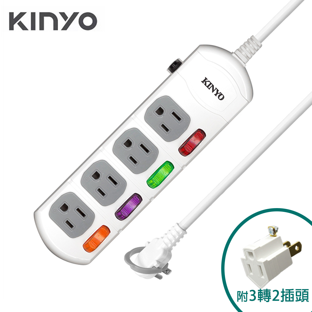 Kinyo 4獨立開關4插座3孔安全電源延長線6尺1 8m Pchome 24h購物