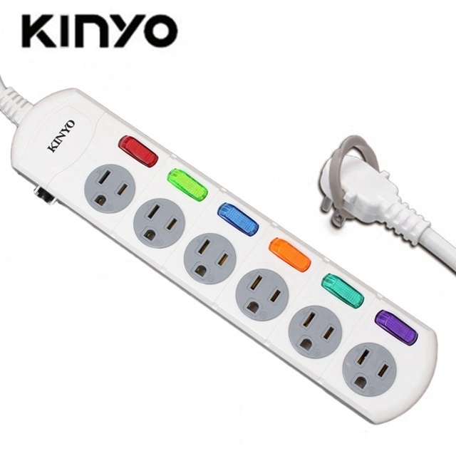 KINYO 6開6插3孔安全電源延長線 獨立開關插座 6尺1.8M