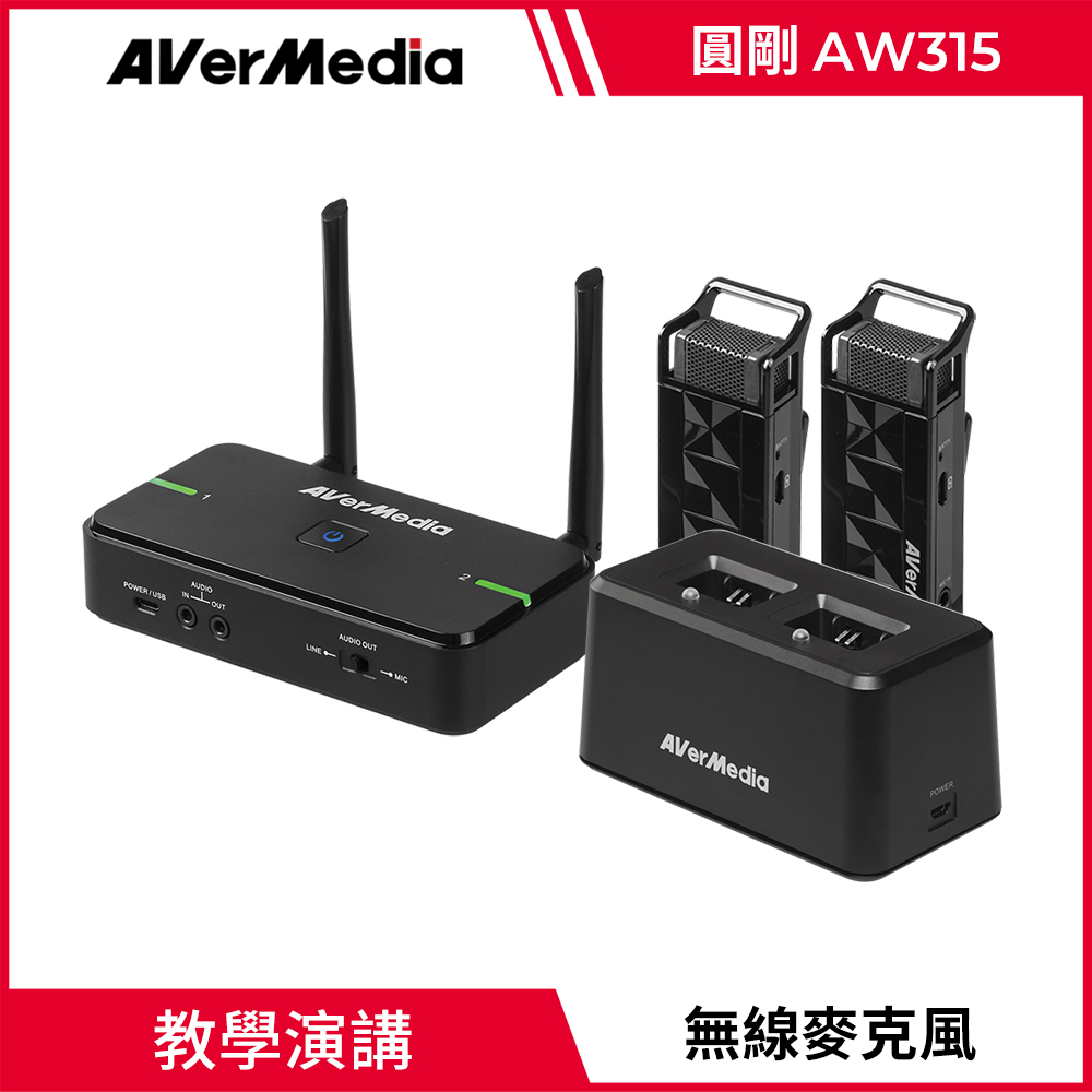 AverMedia 圓剛 AW315 (雙麥克風+充電底座組) 教學專用無線麥克風（其他規格）