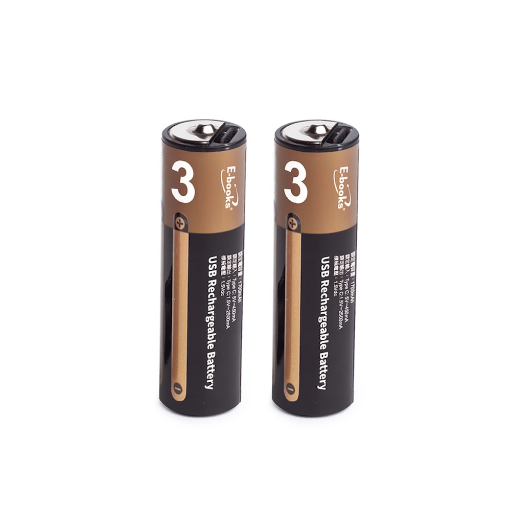 E-books B127 新一代千次 循環 Type C 直充 3 號 AA 鋰電池雙入組 贈 一對二 充電線