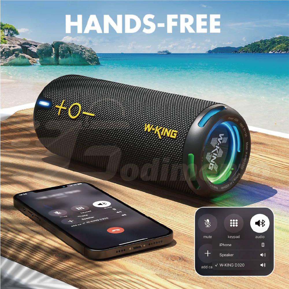  【W-KING】D320 40W 360度環繞防水藍芽喇叭 帶燈光/TF/AUX音響 EQ重低音喇叭