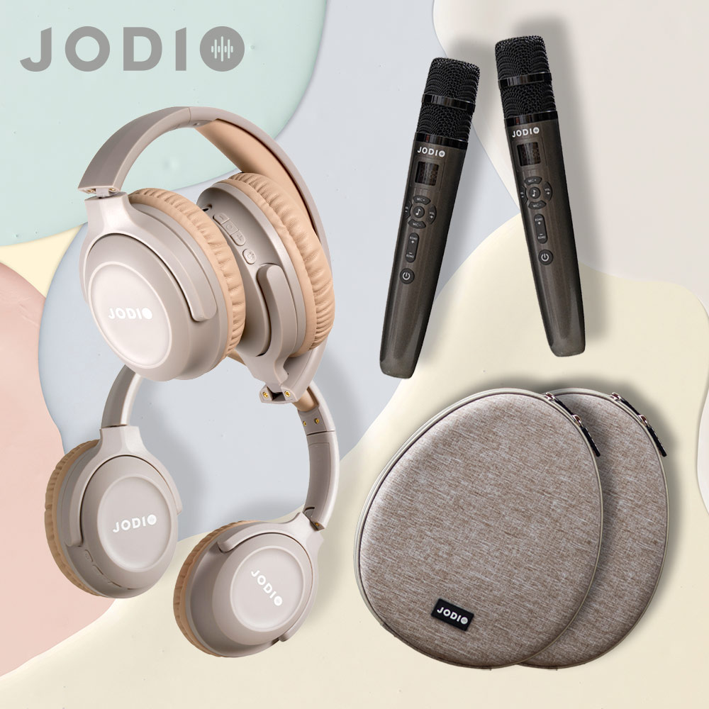 JPOWER 杰強 JODIO 藍芽行動KTV耳機豪華組 奶茶色 雙組