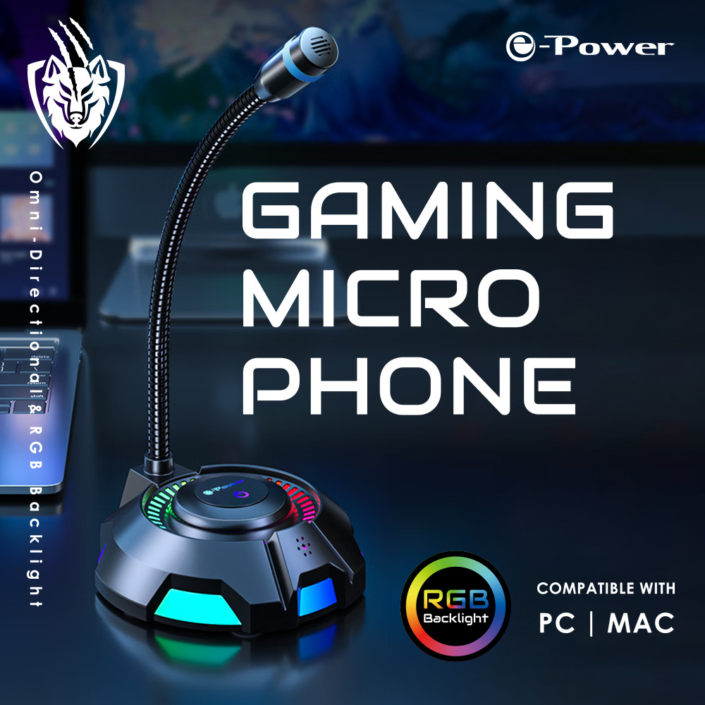【e-Power】RGB電競麥克風 桌上型金屬軟管全指向性有線麥克風