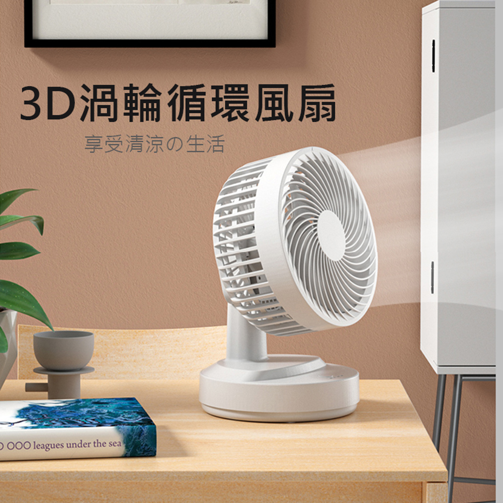 3D渦輪循環桌面電風扇(插電款) 大風量 超靜音 2檔風