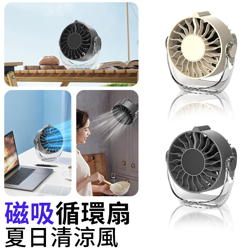 充電式桌面風扇 磁吸循環扇 三擋可調 桌上型小風扇 壁掛電風扇 USB風扇 車用風扇 隨身桌扇