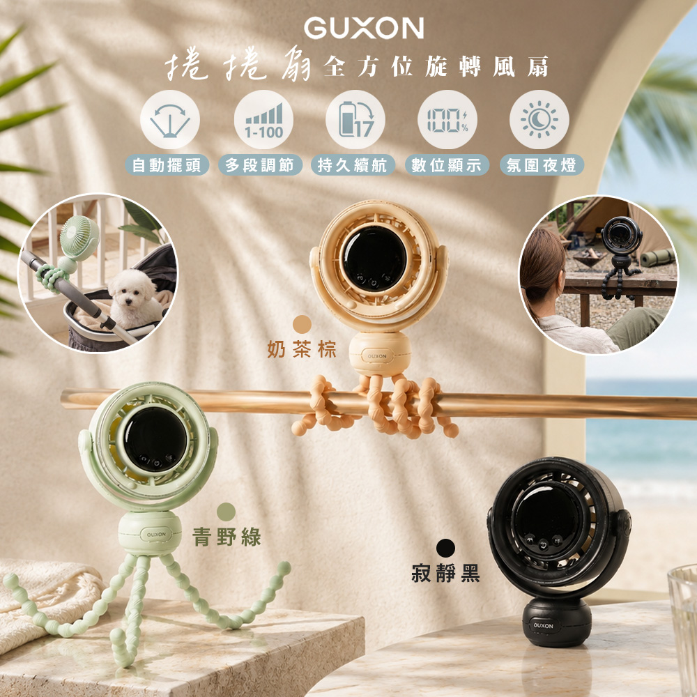 捲捲扇全方位旋轉風扇/夾扇/桌扇/手持USB風扇(GXFAN08)廣角自動擺頭/100段速
