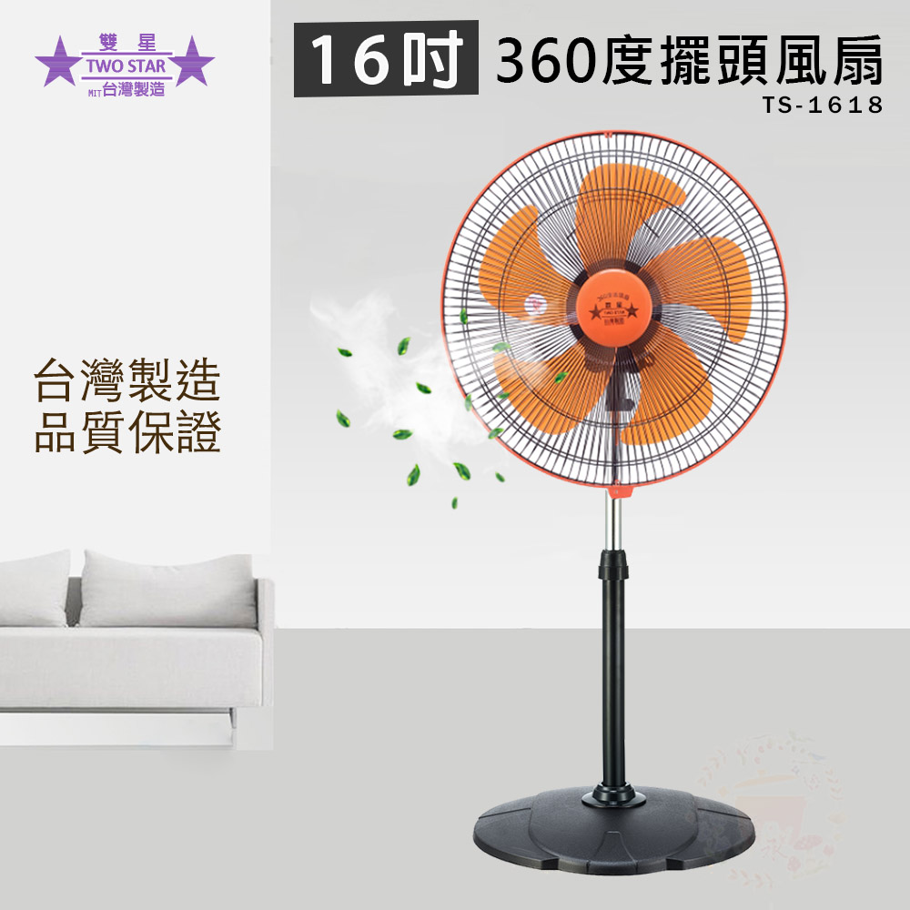 雙星牌 【雙星】16吋360度立體擺頭立扇 TS-1618