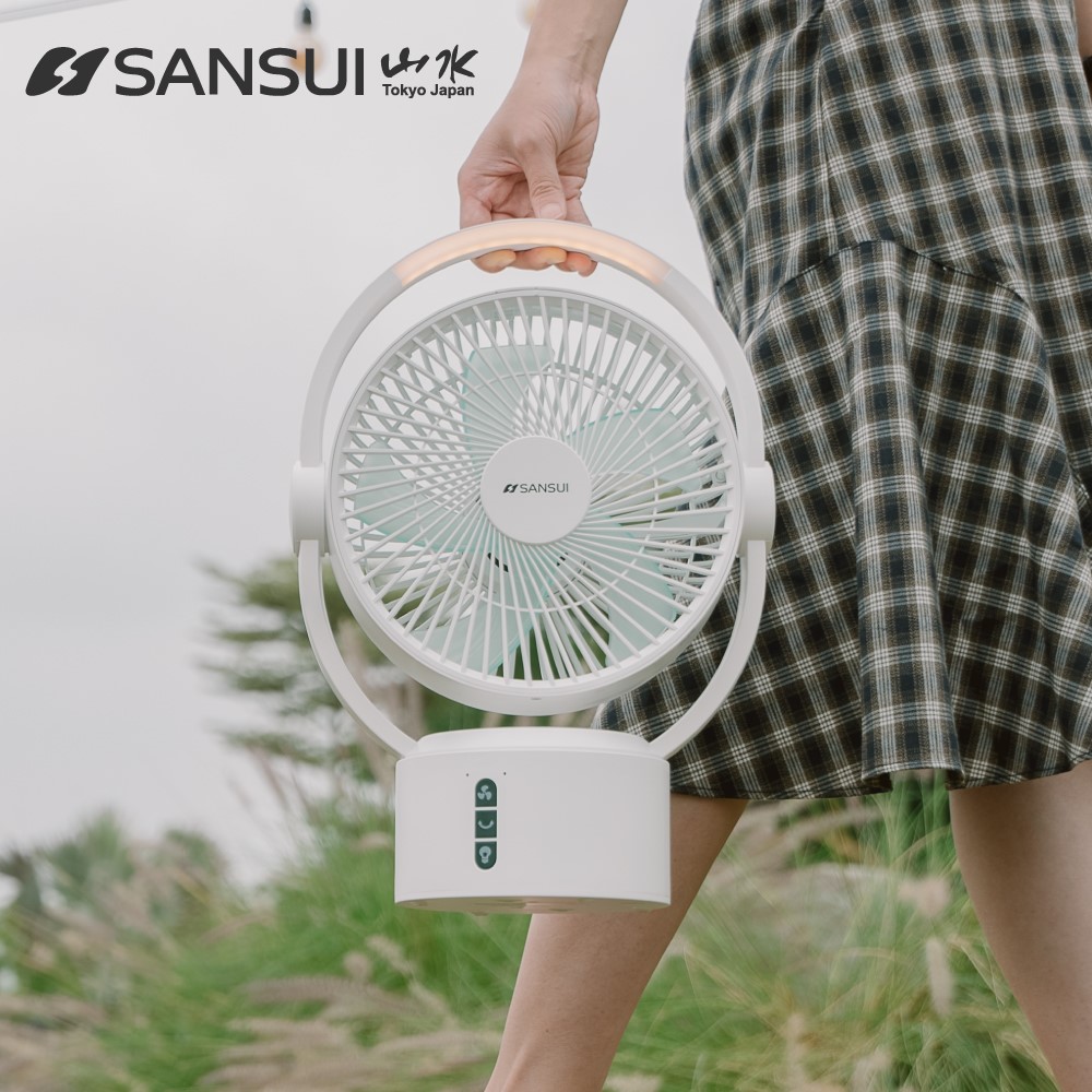 SANSUI 山水 9吋美型智慧驅蚊循環DC扇 充電式風扇 SDF-0915 純淨白(戶外/露營/不怕停電/靜音)
