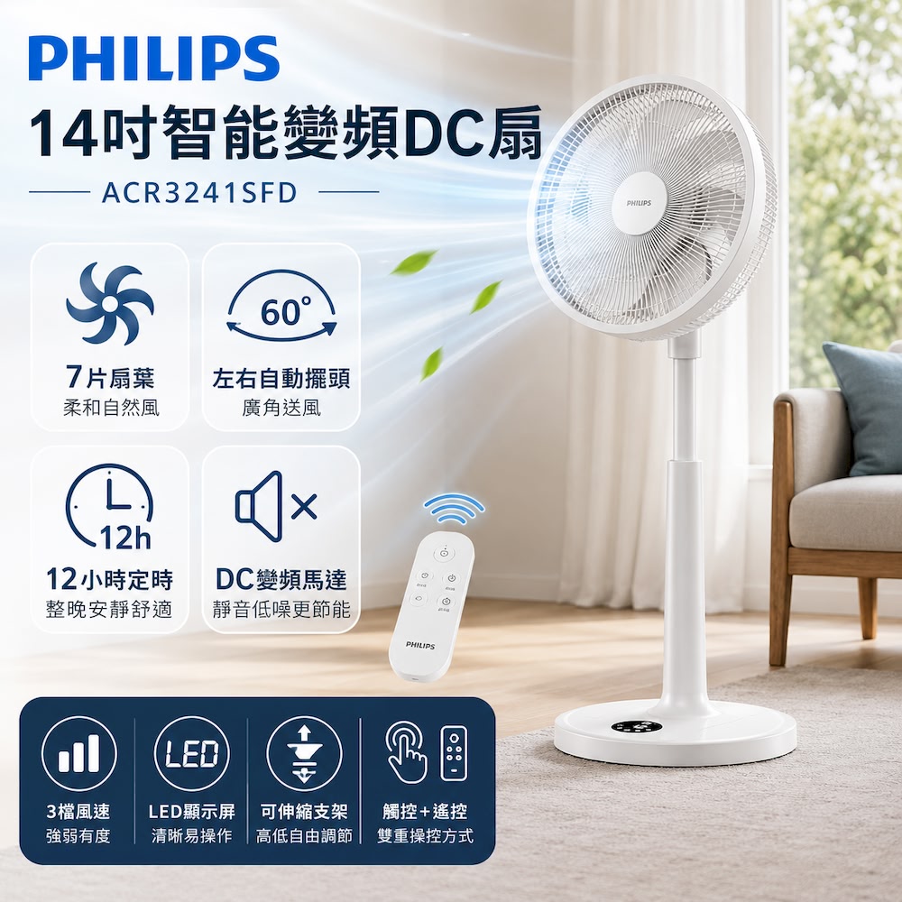 PHILIPS 飛利浦 14吋智能變頻DC扇 ACR3241SFD