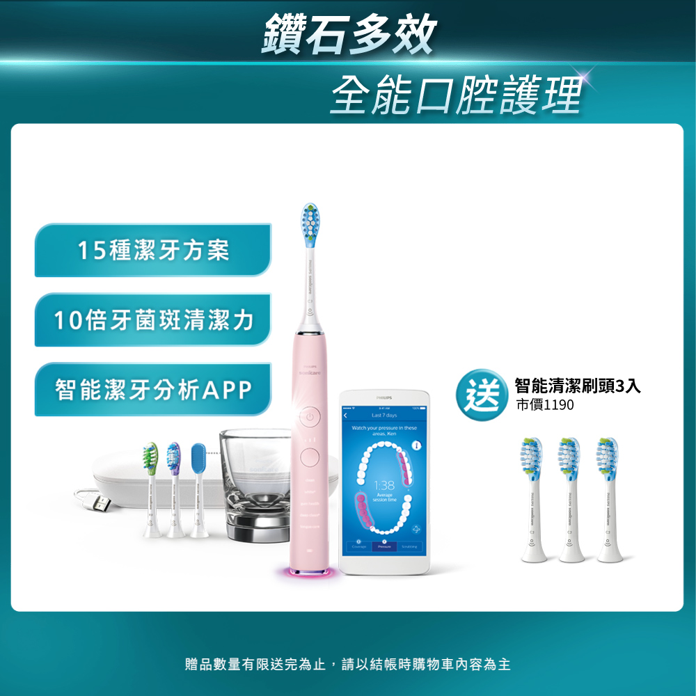PHILIPS 飛利浦 Sonicare Smart 鑽石靚白智能音波震動牙刷HX9924/22 (典雅粉)(電動牙刷)