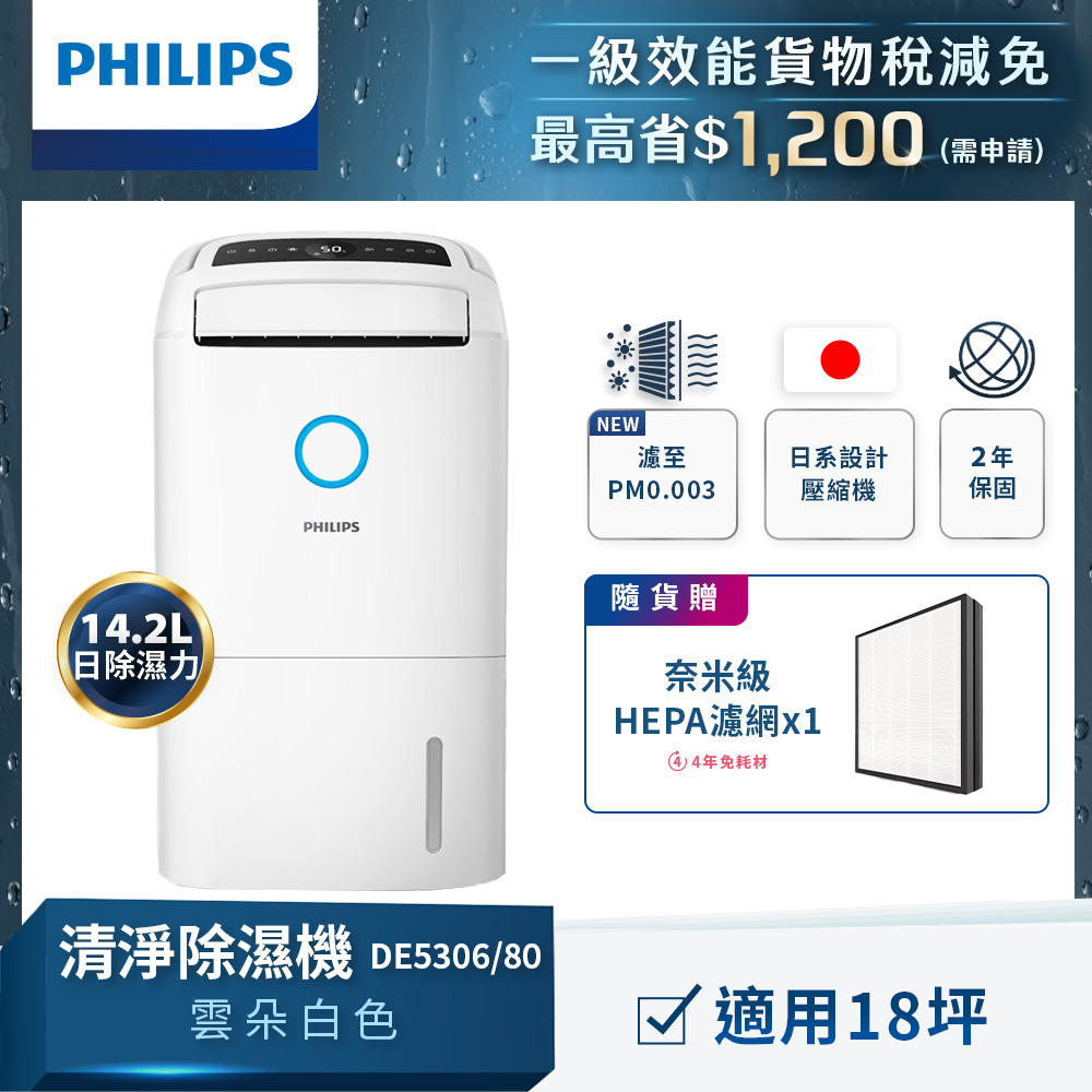 14.2L抗敏清淨除濕機-雲朵白 (DE5306/80)