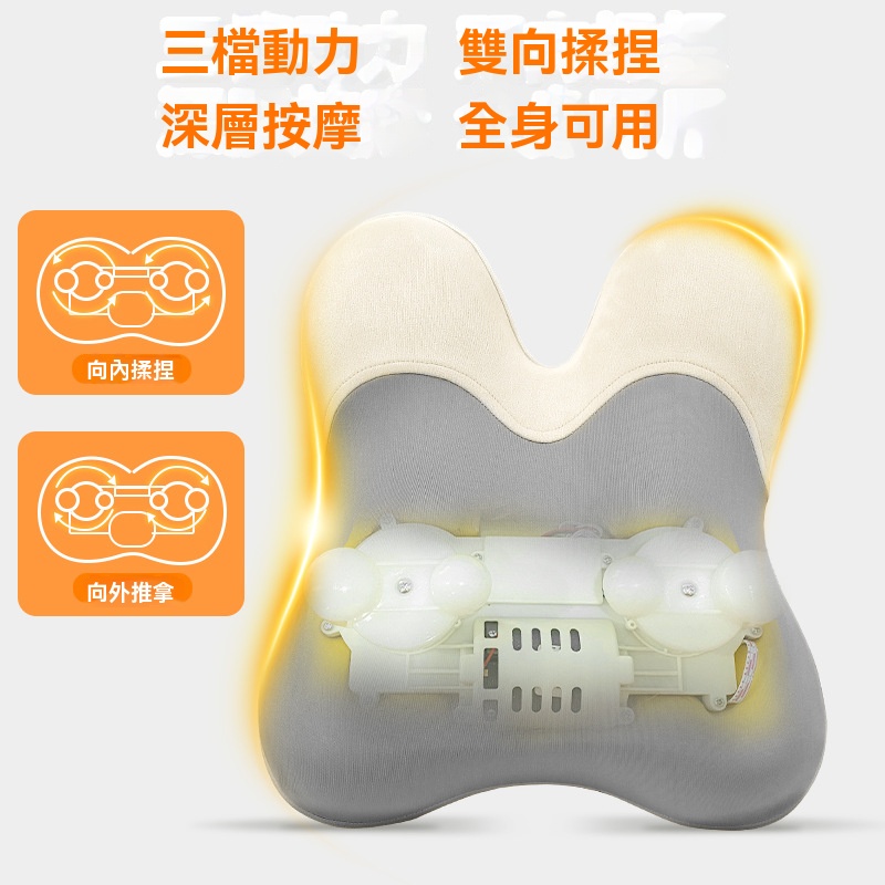 頸部按摩枕  背部按摩器 全身可用 腰部按摩器 家用充電款 多功能 按摩靠墊 三檔動力 雙向揉捏 壹鍵啓動