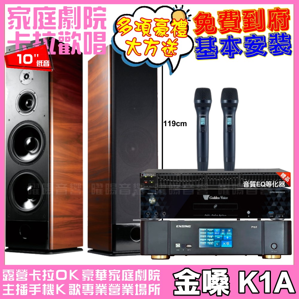 金嗓 歡唱劇院超值組合 K1A+ENSING Pro1(含無線麥克風)+TDF K-105