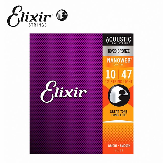 ELIXIR 11152 Nanoweb 薄包覆 黃銅 民謠吉他12弦 10-47