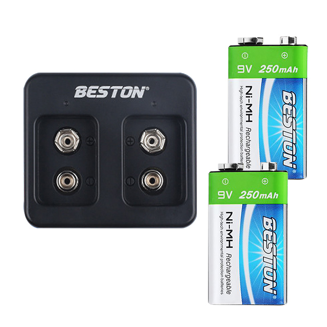 BESTON 9V充電式鎳氫電池單顆+ 9V雙槽充電器 for 9V 250mAh 適用麥克風 對講機 遙控玩具 無線麥克風