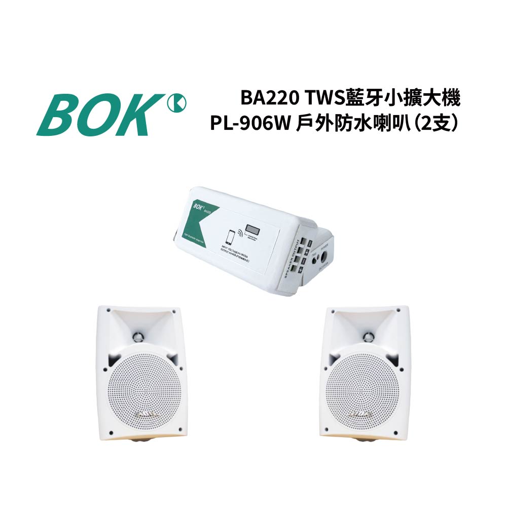 BA220 TWS藍牙小擴大機+ PL-906W 戶外防水喇叭(2支)