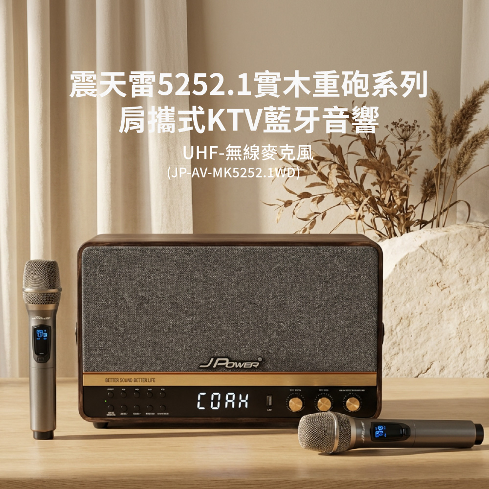 JPOWER 杰強 震天雷5252.1 實木重砲版 肩攜式無線藍牙音響(含無線雙麥)