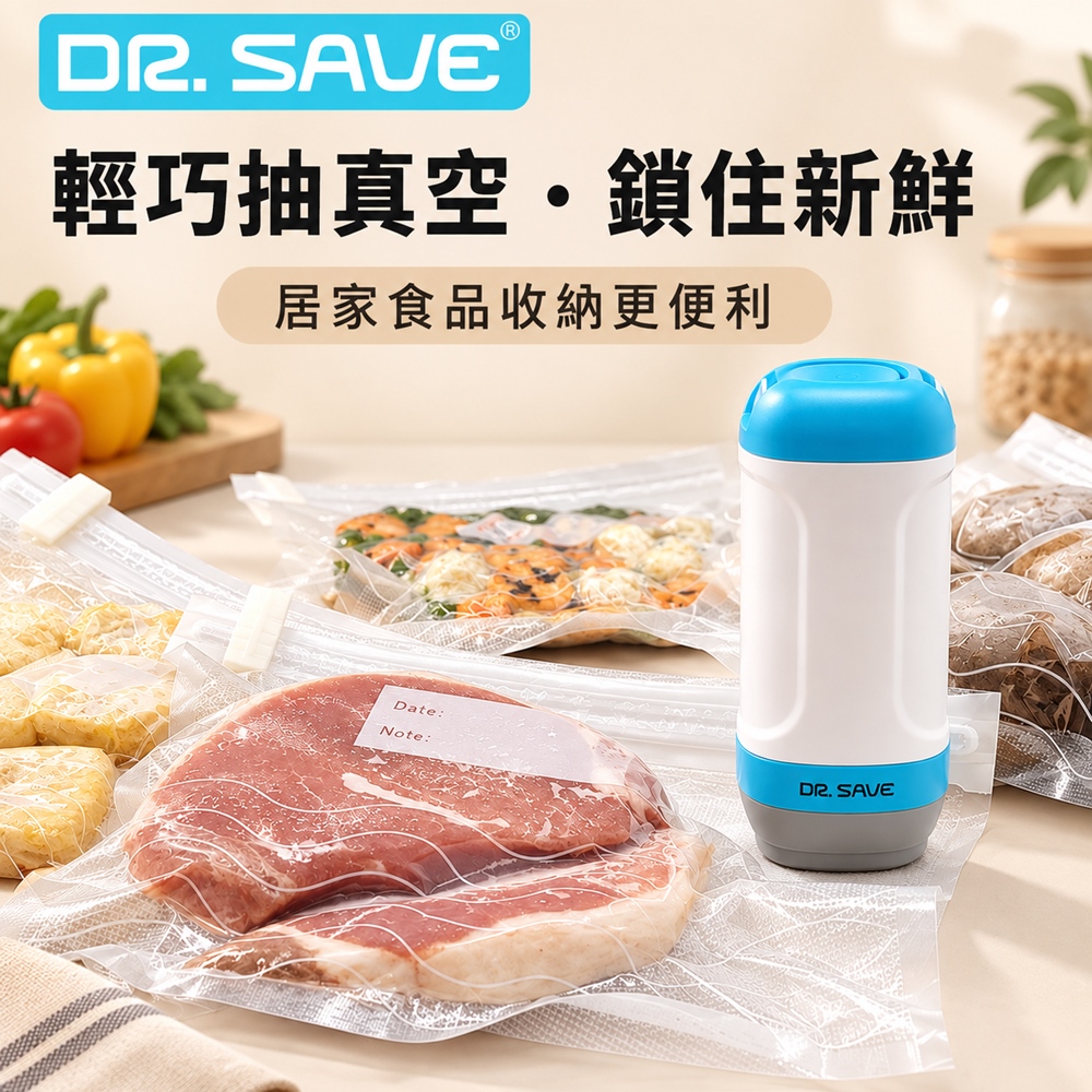 MODCON 摩肯 DR. SAVE藍白真空機組-食品/居家收納組(含10大5小食品袋)
