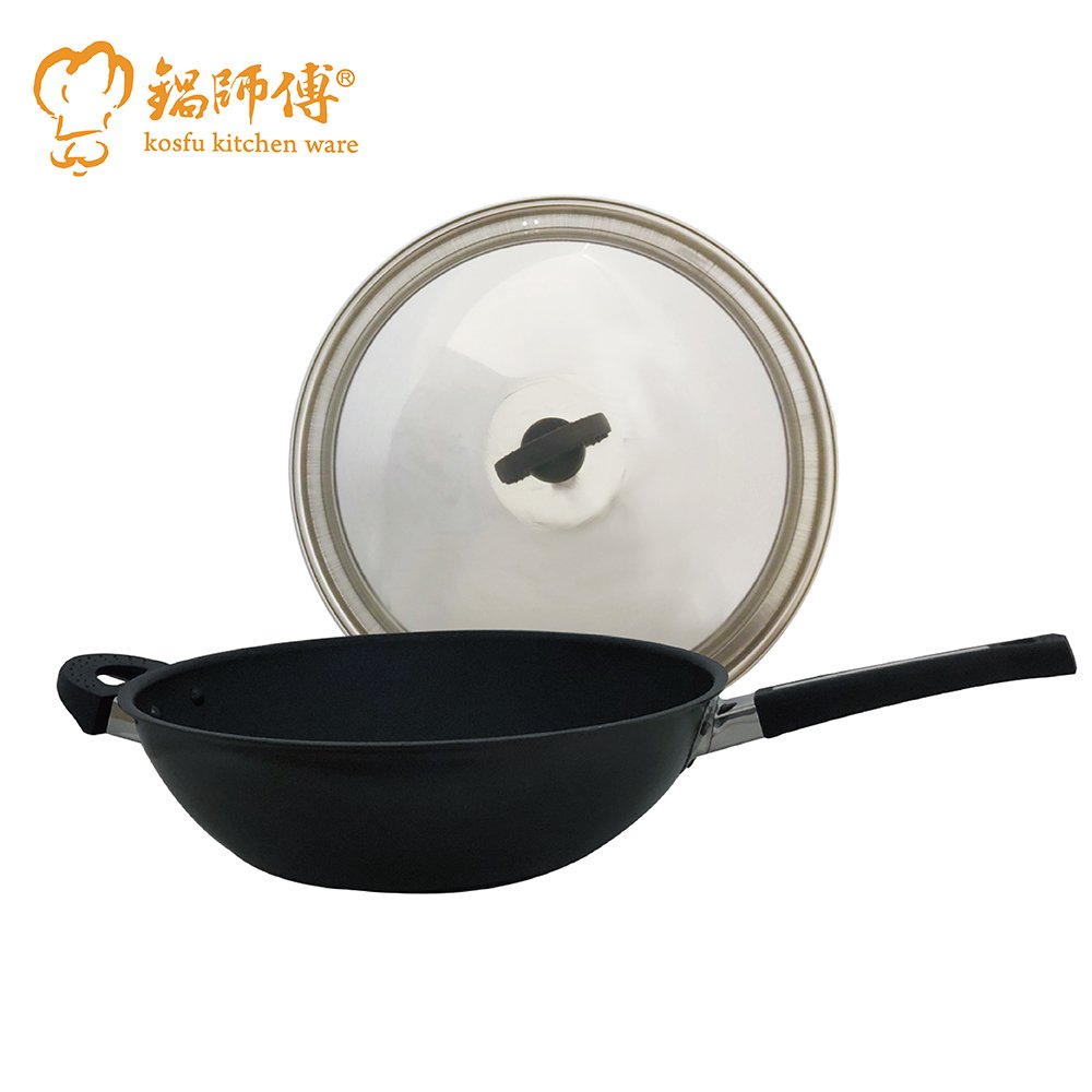 鍋師傅 台灣製造 遠紅外線不沾炒鍋 36cm附不銹鋼鍋蓋-航鈦合金不沾鍋