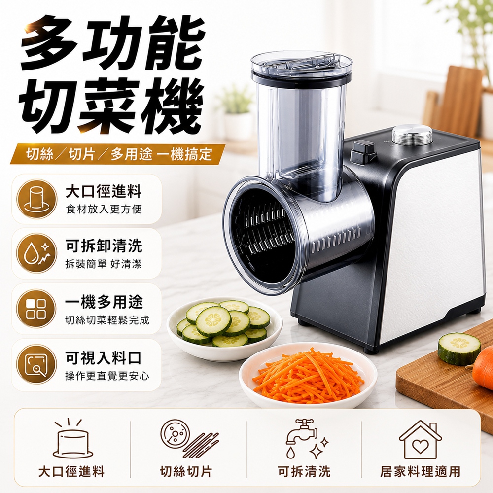 Felsted 菲仕德 多功能電動切菜機 大口徑滾筒切絲切片機 五刀頭電動刨絲機 家用切菜器 備料神器 YW