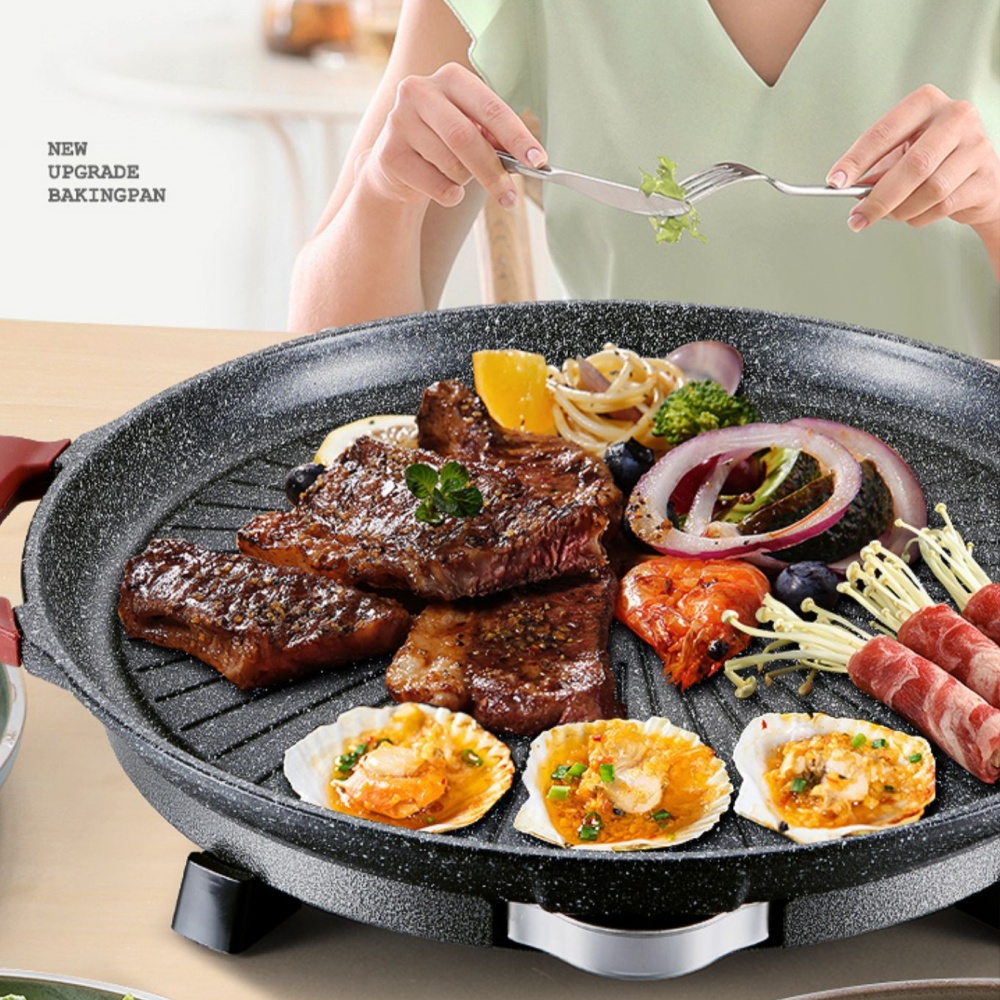 電烤盤 烤肉盤 燒烤盤 火鍋鍋 麥飯石烤盤 電烤爐 鐵板燒盤 涮烤鍋 圓形烤盤 家用烤鍋 電火鍋