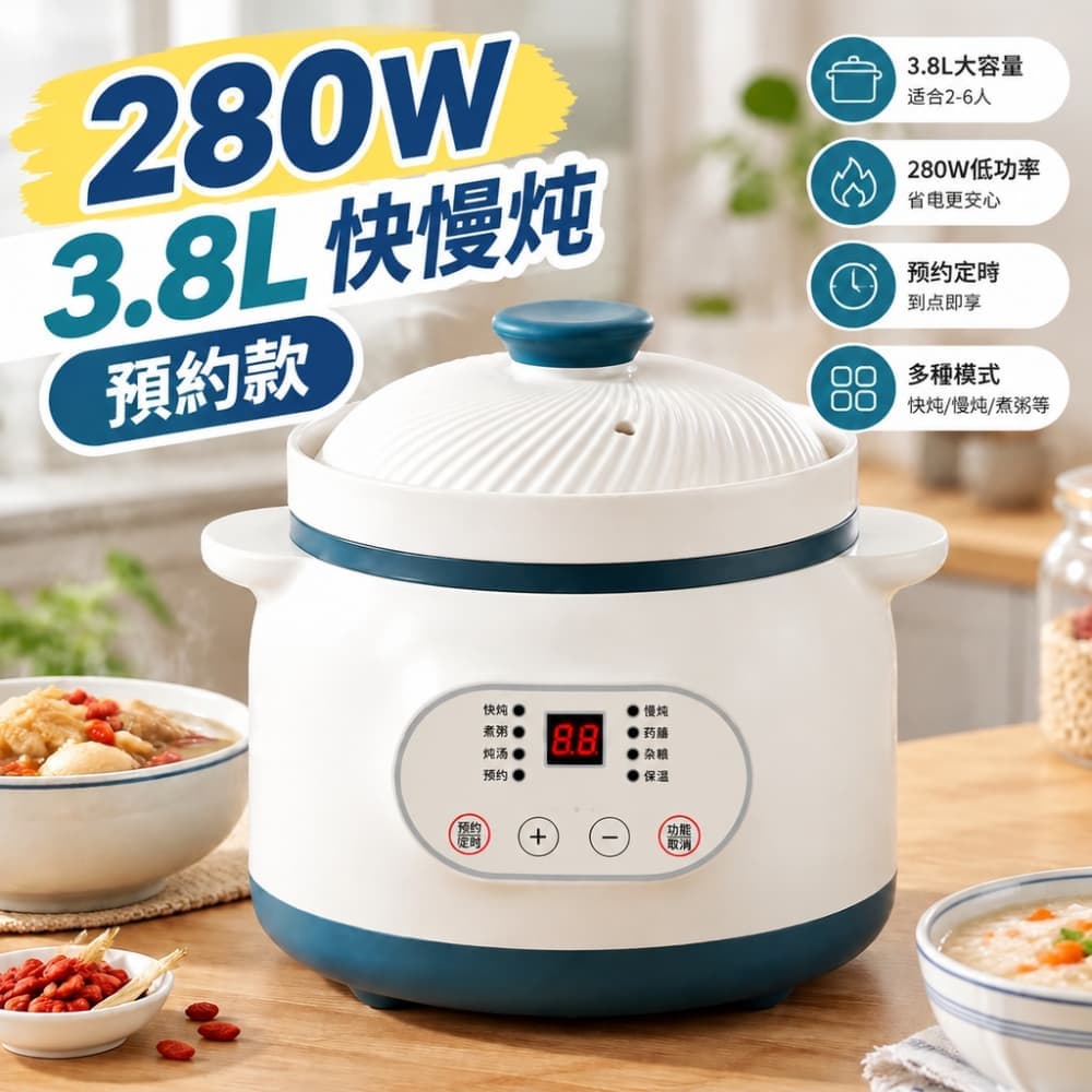 【森百諾】養生鍋 陶瓷鍋 料理鍋 慢燉鍋 烹飪鍋 煲鍋 熬粥鍋 電燉鍋 煲湯鍋 煮粥鍋 220V 配變壓器