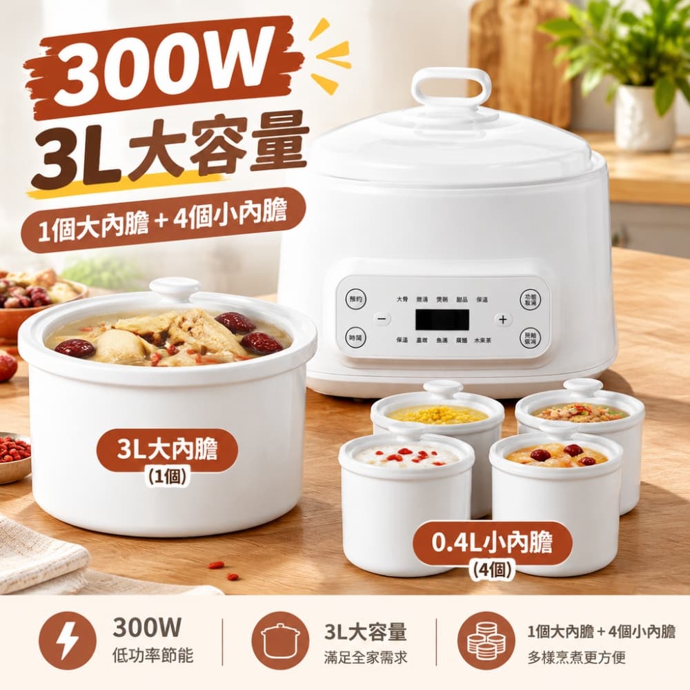 【森百諾】預約鍋 家用鍋 料理鍋 燕窩鍋 甜品鍋 慢燉鍋 白瓷膽 分膽燉 燉煮鍋 養生鍋 湯品鍋 110V