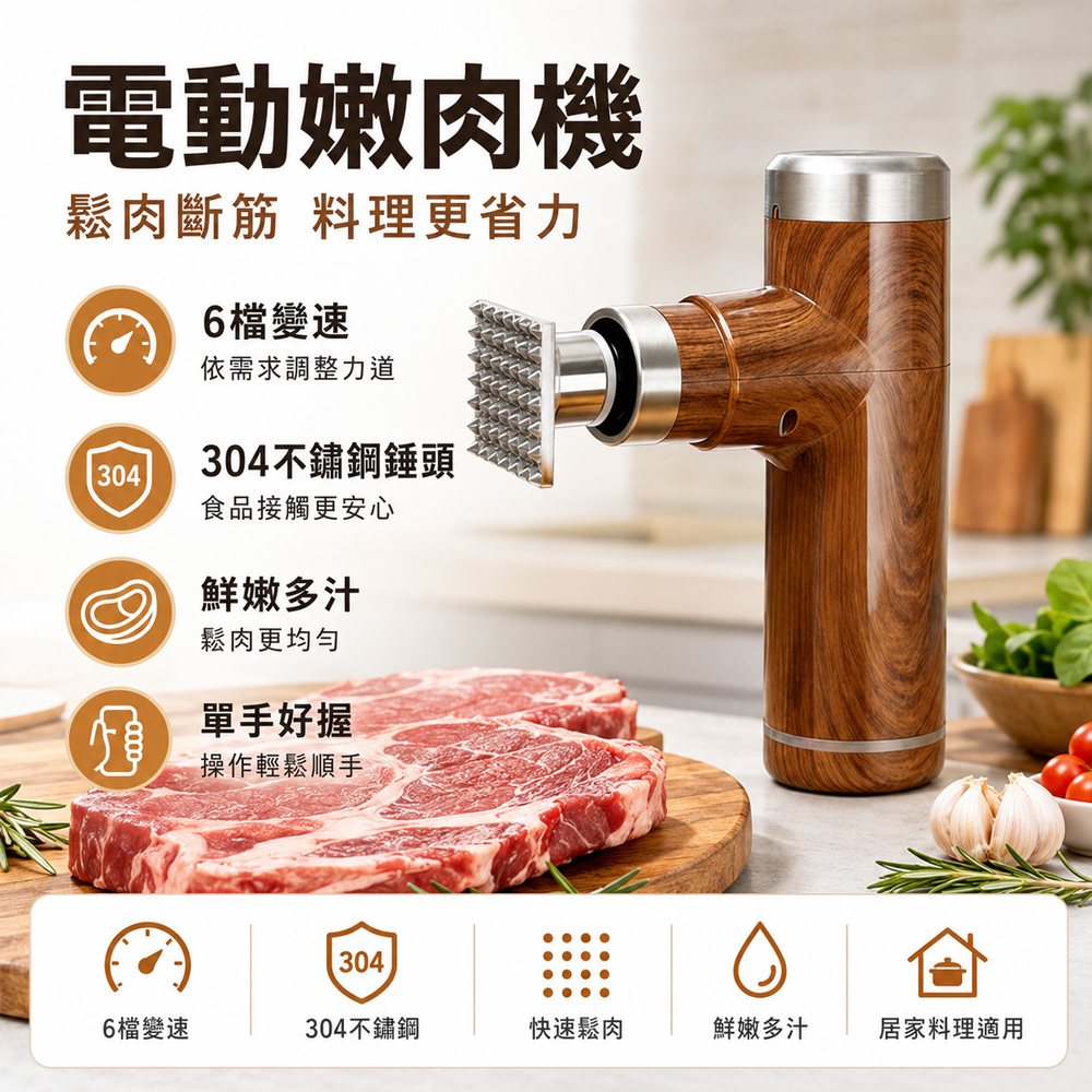 Felsted 菲仕德 電動嫩肉機 304不鏽鋼 6檔調節 鬆肉器 斷筋器 廚房料理 拍肉搥 敲肉鎚 YW