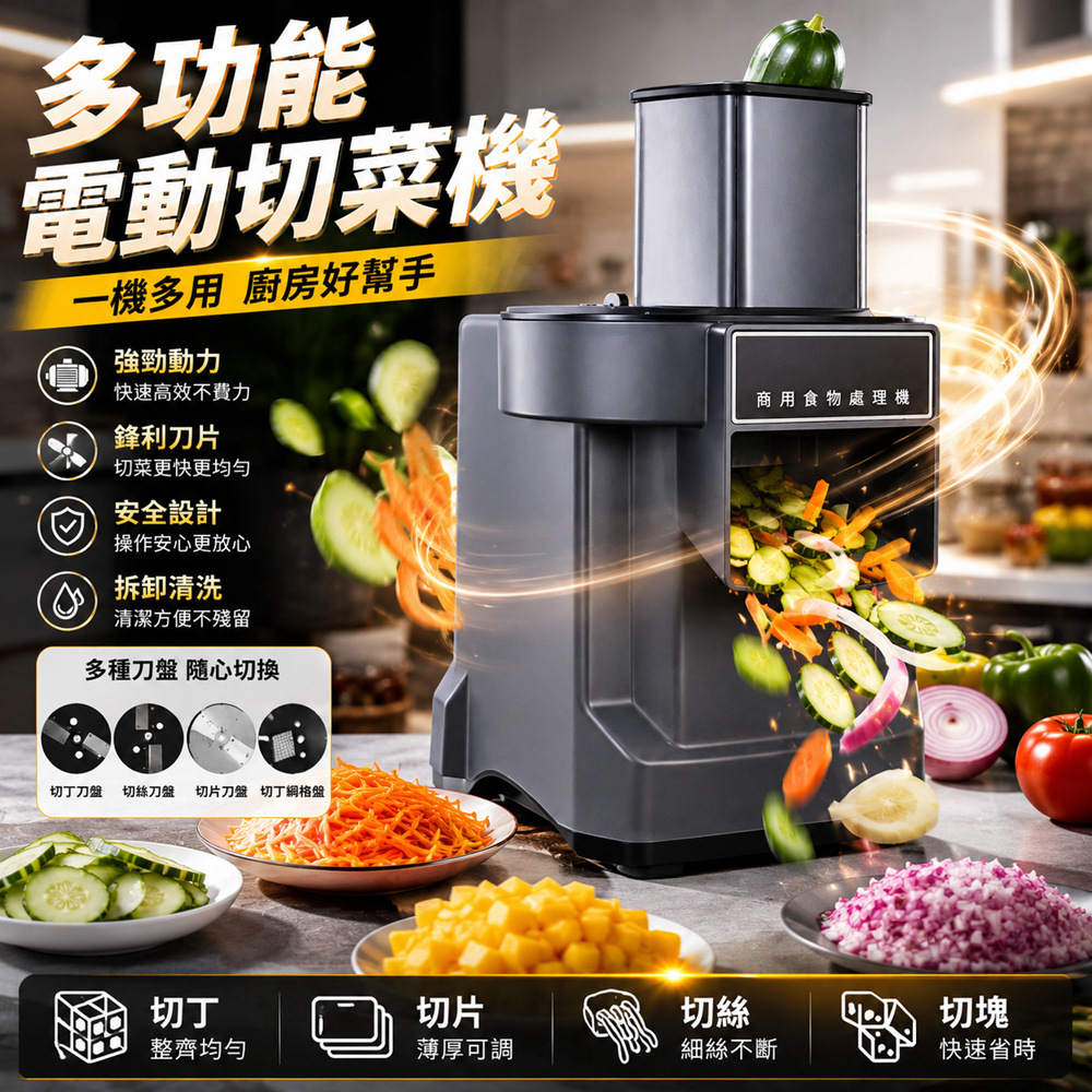 Felsted 菲仕德 電動切菜機 商用切菜機 蔬菜切片切絲切丁機 多功能食物處理機 大口徑進料 一鍵啟動 K8600