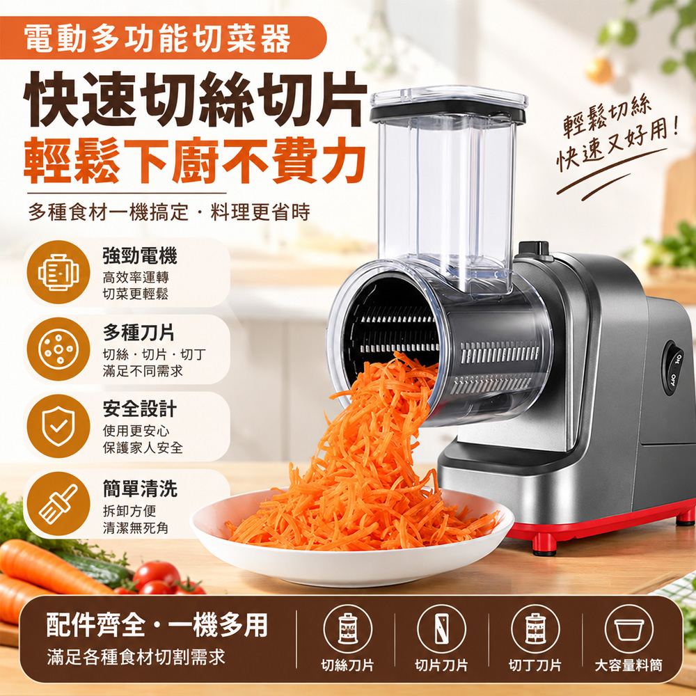 Felsted 菲仕德 多功能電動切菜機 110V 切片機 料理機 刨絲器 不銹鋼切菜機 家用切菜機 切絲切片切丁一體