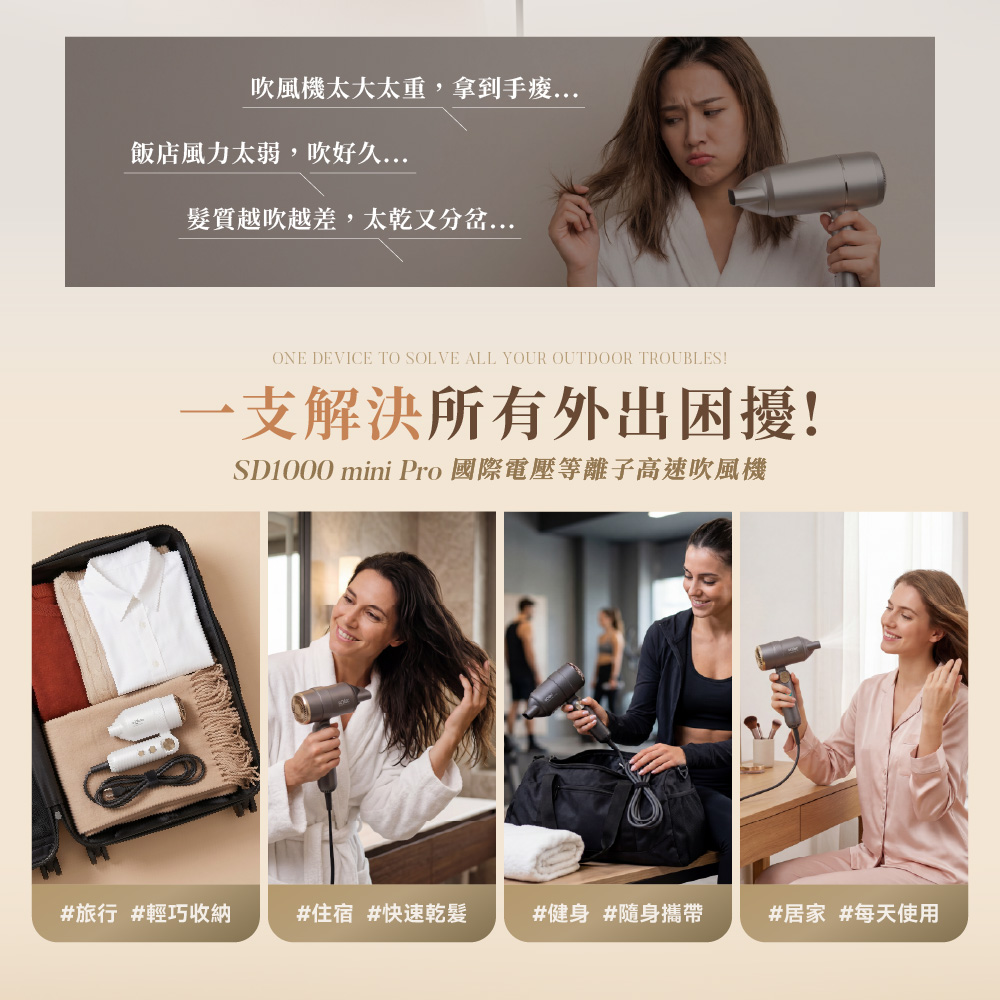 sOlac SD1000 mini Pro 國際電壓等離子高速吹風機