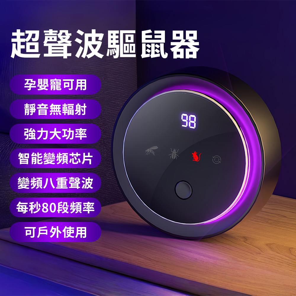 家用超聲波變頻驅鼠器 物理驅蟲器 超音波滅鼠器 蟑螂/蚊蟲/老鼠/害蟲物理驅趕（嬰兒孕婦寵物安全）