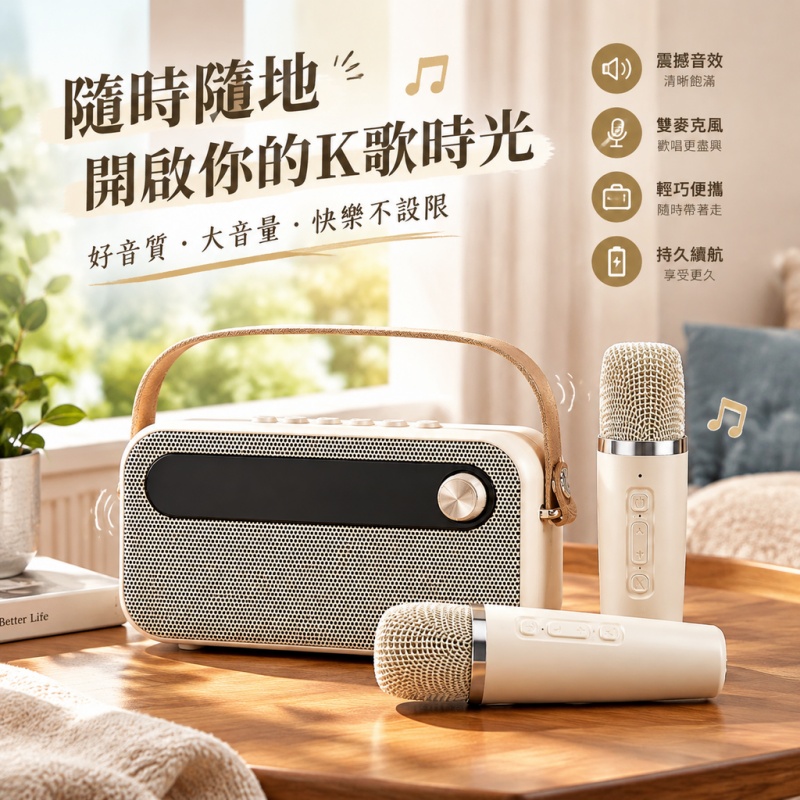唱歌話筒 音響一體麥克風 話筒 K歌音箱 家庭ktv歌詞顯示唱歌 10W大功率喇叭 麥克風套裝 雙麥版