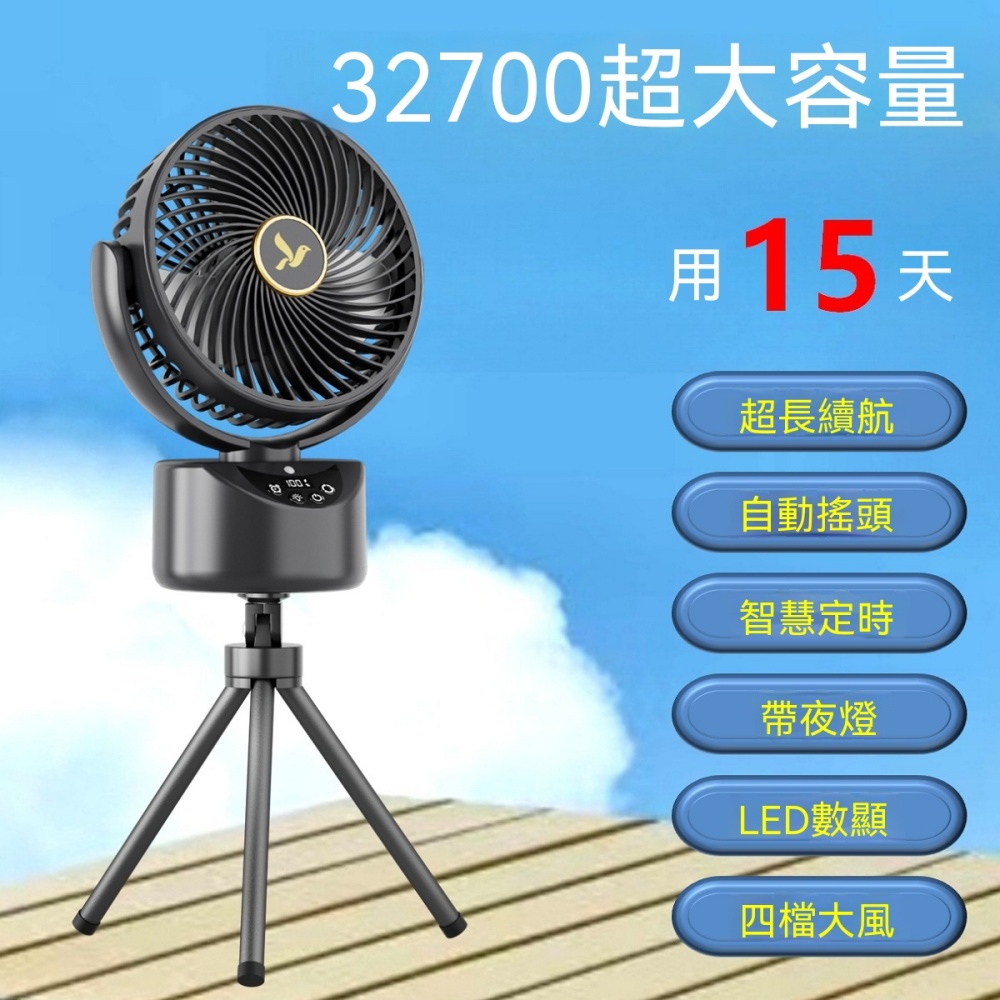 高容量風扇 戶外露營風扇 超長續航 大風力 搖頭風扇 便攜風扇 桌上型風扇 行動充電風扇 三腳架風扇