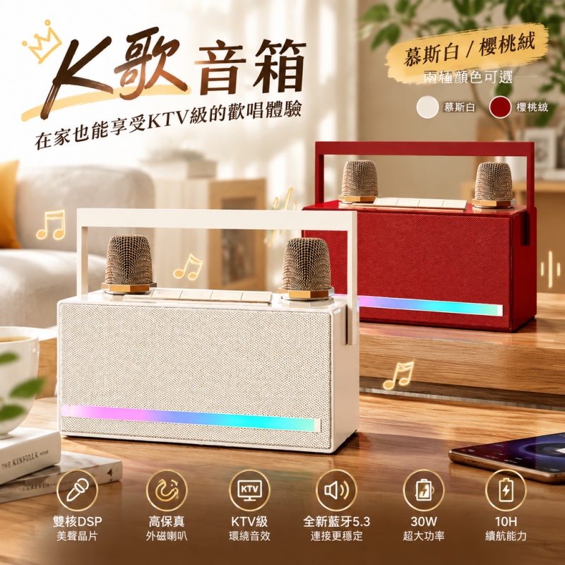 音響 家庭KTV話筒 一體麥克風 家用音箱 K歌唱歌話筒 唱吧K歌音箱 30W功率喇叭 雙喇叭設計