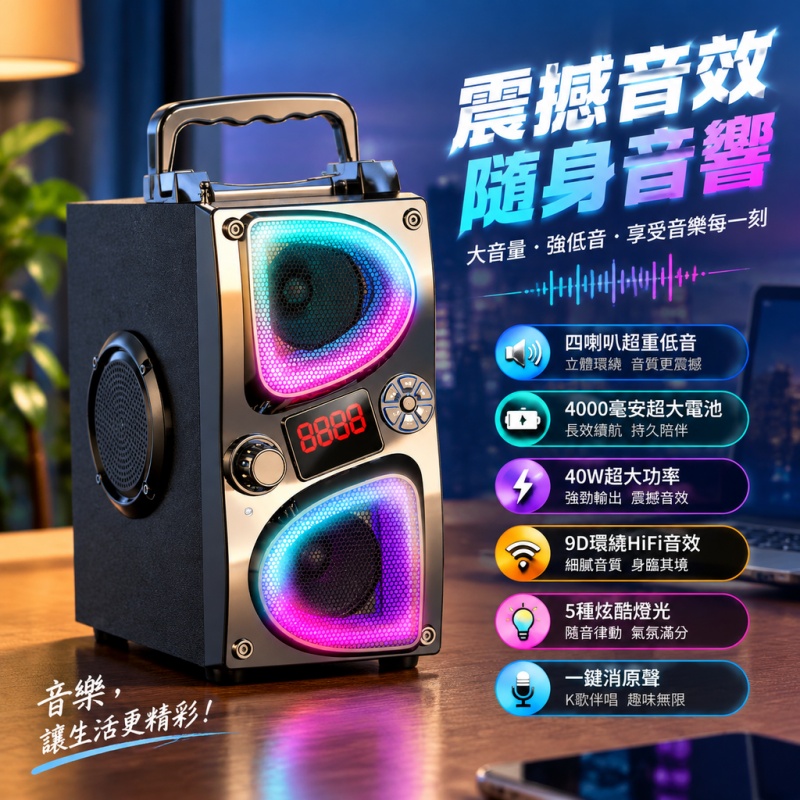 音響 微信收款音響 小型音響 大音量音響 無線音箱 戶外低音炮 唱歌音響 收音機 4000毫安電池