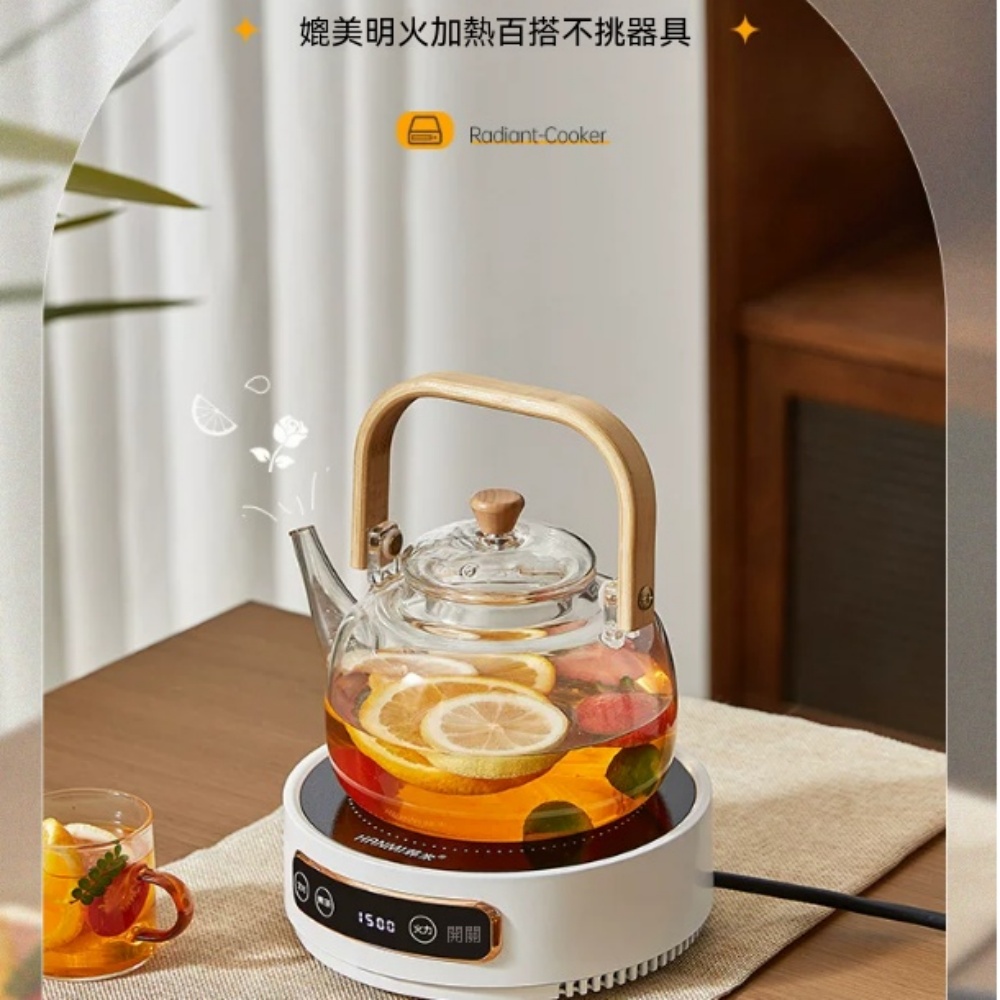 110V 美規圓形電陶爐 1500W 大功率，數位觸控定時煮茶功能，不挑壺具家用小型跨境專用燒水電熱爐