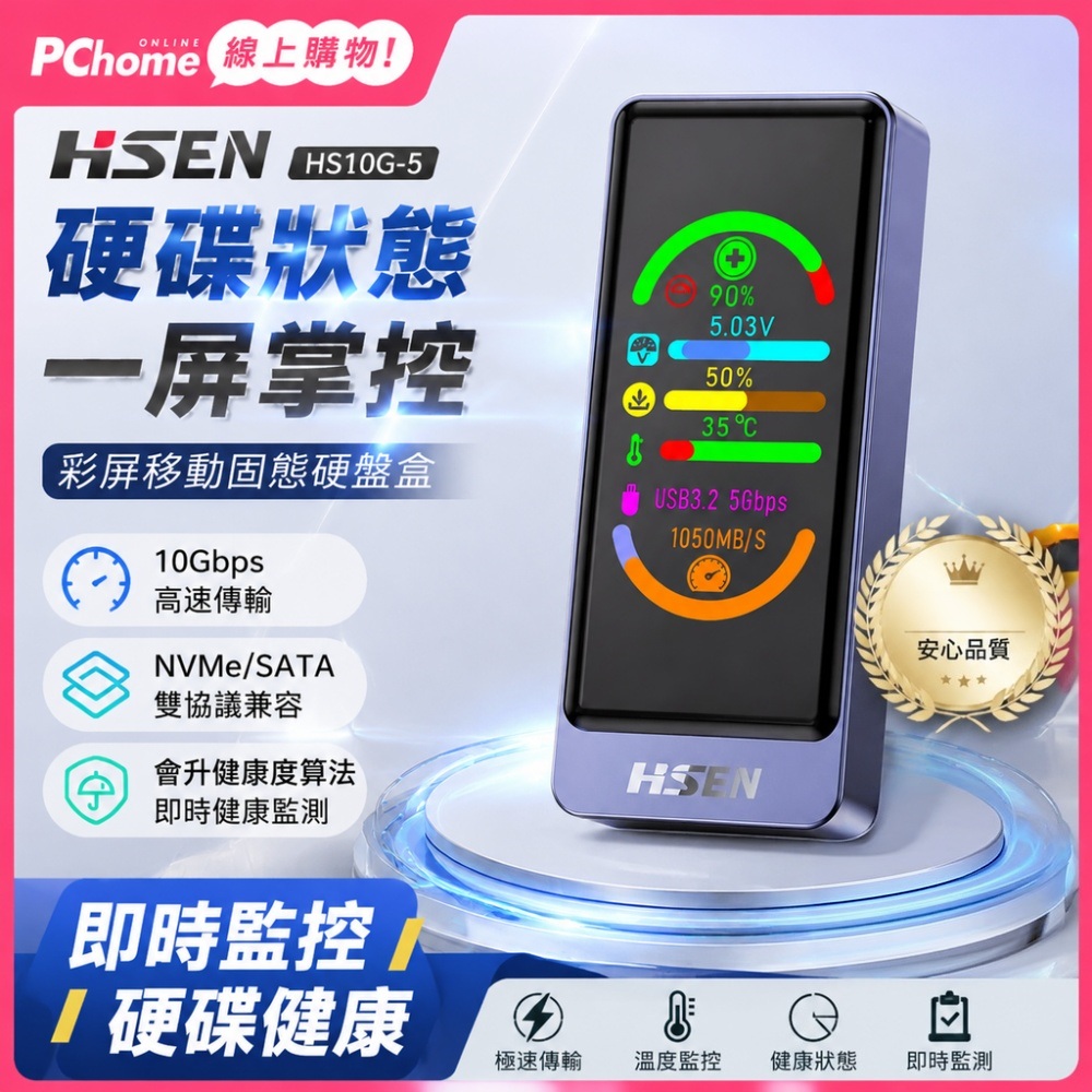 【銘利萊】m.2移動硬盤盒 固態硬盤盒 10Gbps智能彩顯 NVMe協議 手機 筆記本 電腦ssd外接盒