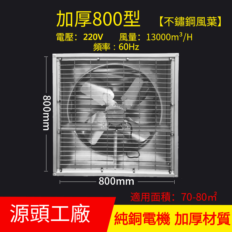 【小倉Ogula】220V工業級商用大風量負壓風機廠房通風加厚800型排氣扇（抽風機/換氣扇/排風扇）