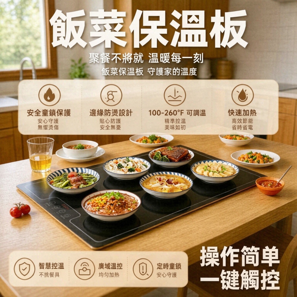【悅購】暖菜板 飯菜保溫板 保溫墊 保溫板 熱菜神器 家用熱菜板 加熱桌墊方形 智能開關 60*40*2.5cm