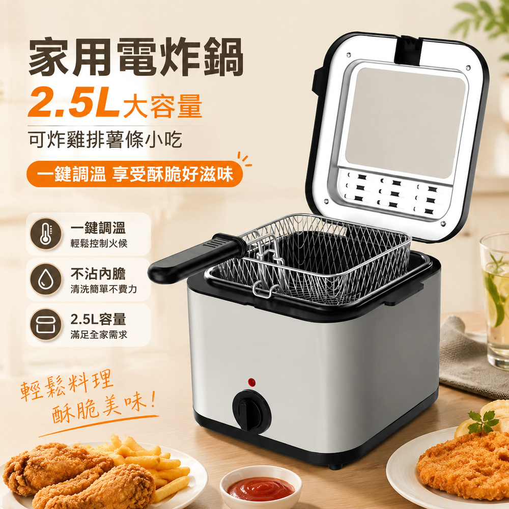 巧可 110V油炸鍋 2.5L電炸鍋 可調溫防燙油炸機 炸物專用電炸爐