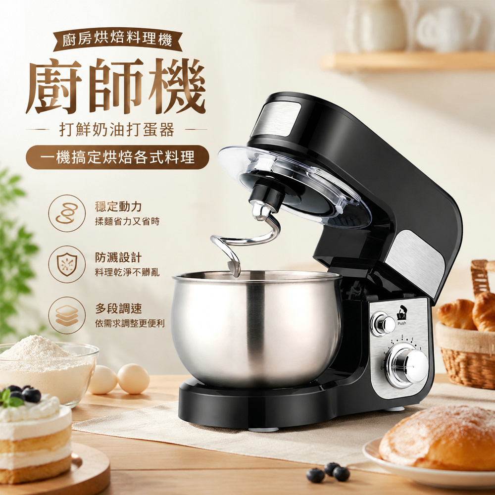 巧可 110V 3L廚師機 多功能攪拌機 家用揉麵機 打鮮奶油打蛋器 300W 廚房烘焙料理機