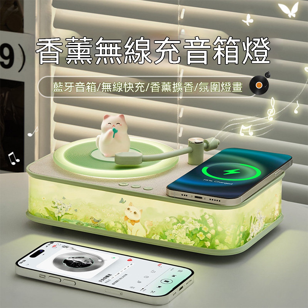 【喜多多】藍牙音響香薰機 多功能音箱 香薰音箱燈 復古藍牙音響（香薰擴香 無線充電 柔光夜燈）