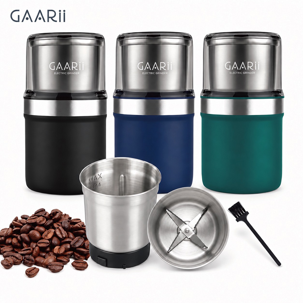 GAARii 電動咖啡磨豆機 雙鋼杯磨粉機 304不鏽鋼研磨機 香料研磨 五穀雜糧粉碎機 可拆洗 GR-0201